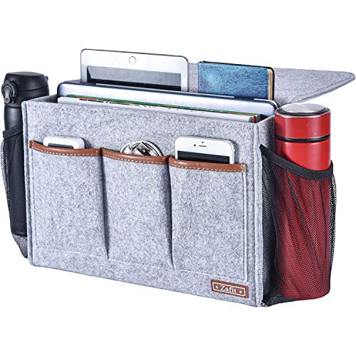 Zafit Bedside Caddy, Large Size Storage Organizer with 8 Pockets - Perfect for Magazine, Remotes, Phone (13.4'' x 18.1'', Light Grey) - color: Light Grey, size: 13.4'' x 18.1'' Large Size