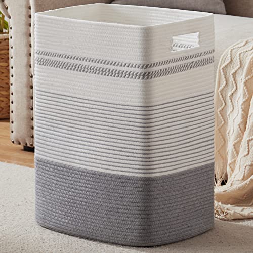 80L Large Cotton Rope Laundry Basket for Bedroom & Laundry Room, Tall Clothes Hamper with Sturdy Handles, Neutral Storage Bin Capable of Holding Blankets and Toys - color: Grey & White, size: 80L