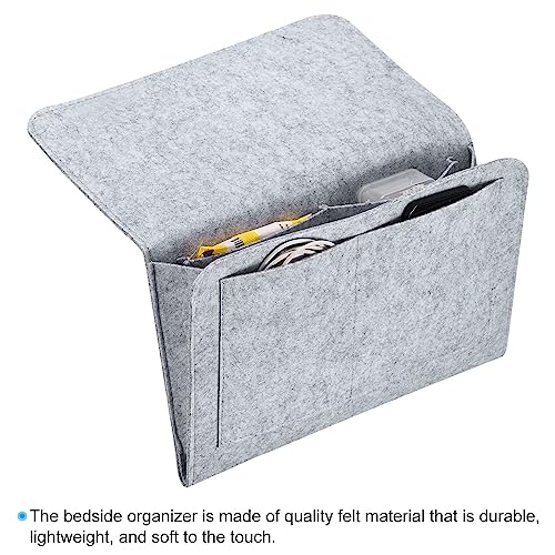PATIKIL 13in Bedside Caddy, Bed Caddy Bedside Organizer Hanging Soft 5 Pockets Bed Pockets Bedside Storage Organizer Remote Control Holder for Bedroom Phones Glasses, Light Grey - color: Light Grey, size: 12.6*8.6inch