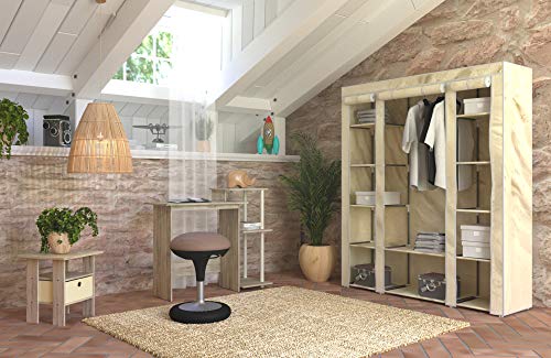 Furinno ANDREY Side Table, End Table, Night Stand with Open Shelves and Storage Bin, Bedside Table, for Living Room, Bedroom, Sonoma Oak - color: Sonoma Oak/Ivory, size: 1-Pack, Center Bin