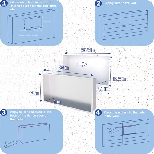 No Tile Needed Shower Niche for Shower Room Storage,Recessed Wall Niche Insert,Stainless Steel 304 (Brush, 12 * 24 in) - color: Brush, size: 12 * 24 in