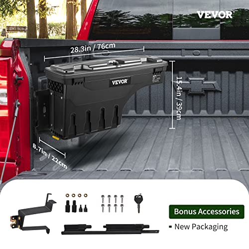 VEVOR Truck Bed Storage Box, Lockable Lid, Waterproof ABS Wheel Well Tool Box 6.6 Gal/20 L, Compatible with Chevrolet Silverado 1500 GMC Sierra 1500 2019-2020, Driver Side, Black - size: Driver Side, style: Chevrolet Silverado