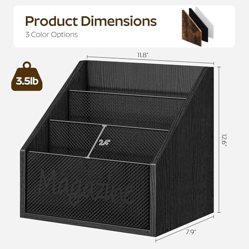 YATINEY Magazine Holder, Wood Magazine Rack Floor, Mail Organizer Countertop, Magazine Mail Holder Sorter, Record Holder for Magazines, Books, Newspapers, Tablets, Black MR02BB - color: Black