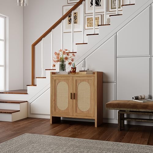 Panana 5 Layer Farmhouse Style Shoe Cabinet, Wooden Freestanding Shoe Rack with 2 Doors and Adjustable Shelves, Shoe Storage Organizer for Entryway Hallway Closet (Rattan Brown, 5 Tier) - color: Rattan Brown, size: 5 Tier