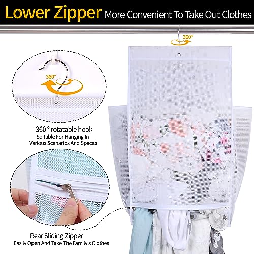 Hanging Collapsible Breathable Mesh Laundry Hamper, White, 24 x 14.2 x 7.5 in - color: White