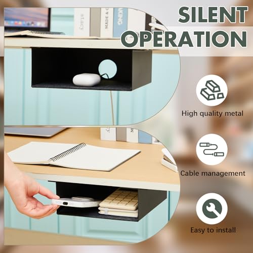 Yaocom 2 Pack Under Desk Hanging Shelf, Carbon Steel Storage Tray with Mute Felt Sheets, Mount Shelves Organizer for Office Home Workstation Gaming Desk Stand up(7.5x8x2.8 in/Storage Shelf,Black) - color: Black, size: 7.5x8x2.8 In