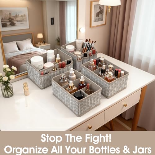 VERONLY Cosmetic Storage Bins Makeup Organizer, Adjustable Multifunction Storage Box Desk Drawer Divider for Makeup Brushes, Bathroom Countertop or Dresser, Set of 4 (Grey) - style: Tree Branch Pattern 4PC