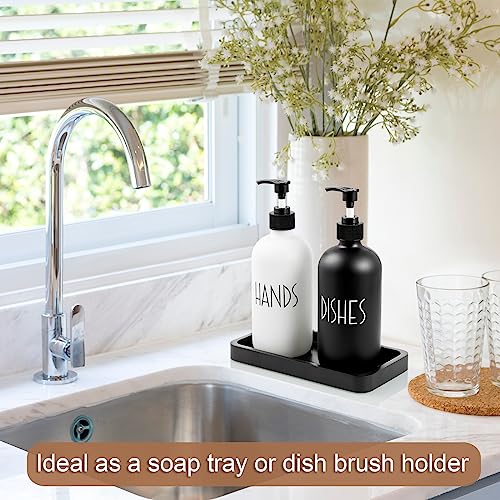 ALELION 8" Bathroom Vanity Tray for Counter - Wood Tray for Dresser Tops Perfume Jewelry Candle Key Catchall - Black Kitchen Countertop Organizer for Soap Dispenser and Sponge Holder - color: Black, size: 4.2" x 0.8" x 8"