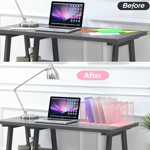 Kuntine.B Desk File Organizer Upright Mesh Desktop Organizer File Sorter Office Organization File Holder for Home, Office & Classroom (Pink, 2 Pack 7-Section) - color: Pink, size: 2 Pack 7-Section