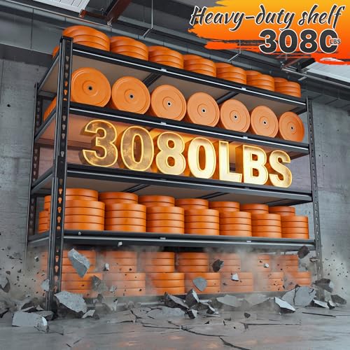 REIBII 48" W Garage Shelving 3080LBS Storage Shelves 5 Tier Industrial Shelving Adjustable Metal Storage Shelves for Garage, Basement, Warehouse, Commercial, Easy Assemble, 48" W x 72" H x 24" D - size: 48" W x 72" H x 24" D