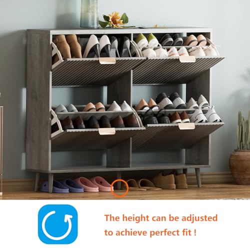 Shoe Cabinet Storage,Modern Freestanding Organizer with 4 Flip Drawers,Narrow Shoe Rack Cabinet for Entryway,Grey - color: Grey, size: 4-Drawers