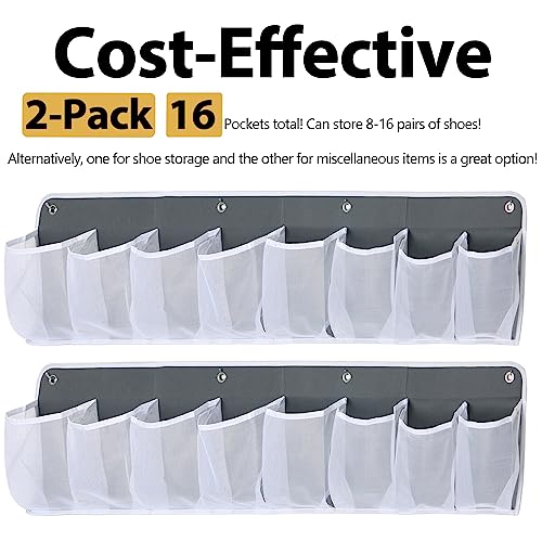 RV Shoe Storage for Bedside - 16 Extra Large Pocket Wall Mounted Entryway Shoes Rack, Bed Hanging Pocket Organizer, Bedside Caddy for Shoes and Tool Accessories,RV & Camper Essentials 2 Pack - color: Grey 16 Pocket
