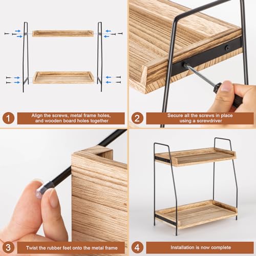 ANBOXIT Countertop Coffee Station Organizer, 2 Tier Wooden Shelf for Coffee Bar Accessories, Condiment Storage Caddy for Kitchen, Home, Office - Brown - color: Brown