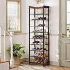 HOOBOR 10 Tier Shoe Rack, Large Capacity Shoe Storage for 18-20 Pairs, Sturdy Metal Shoe Shelf for Closet Entryway, Space Saving Shoe Organizer for Sneakers Heels, Rustic Brown BF40XJ01 - size: 20.5" L x 11.8" W x 67.7" H