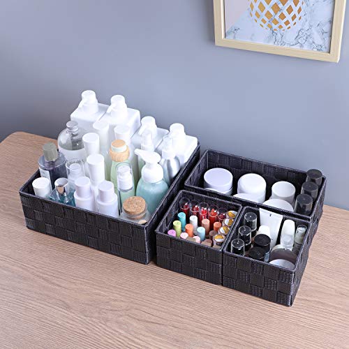 Posprica Woven Storage Baskets for Organizing, Small Baskets Cube Bin Container Tote Organizer Divider for Drawer, Closet, Shelf, Dresser, Set of 4(Dark Grey) - color: Grey
