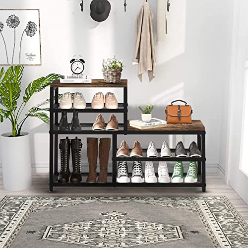 Shoe Rack Bench Shoe Storage Organizer with Seat, 5-Tier Industrial Free Standing Shoe Rack for Entryway, Narrow Shoe Rack Organizer Shelves for High Heels, Entryways, Hallways, Closets,Brown - size: 5 Tier-brown