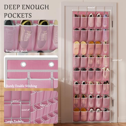 homyfort Over the Door Shoe Organizer, 40 Large Breathable Mesh Pocket,Space Saving Hanging Shoe Rack,Shoe Storage Holder for Entryway Bedroom Closet - color: Oxford-like Pink, size: 1 Pack 40 Pockets