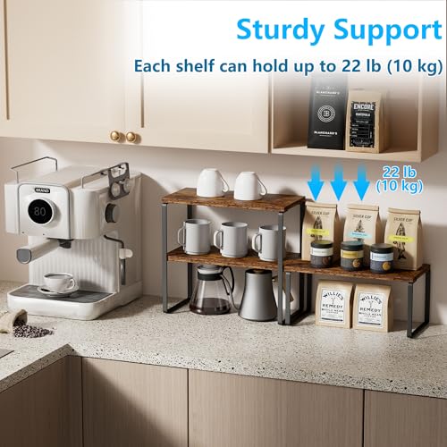Golener Countertop Organizer Corner Shelf, 2-Tier Adjustable Stackable Corner Shelves for Kitchen, Spice Rack, Coffee Area, Over Sink, Bathroom, Dresser Table, Corner Counter Shelf Stand, Rustic Brown - color: Rustic Brown, size: Medium Standard