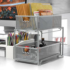 DecoBrothers 2 Tier Bathroom Storage Organizer with Pull-Out Drawer, Silver - color: Silver