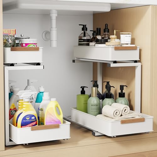 Under Sink Organizer, 2 Tiers Pull Out Bathroom Organizers and Storage, Slide Out Cabinet Organizer Shelf for Kitchen Bathroom, Multi-Purpose Collection Organizer Drawer Shelf (White, 2pcs) - color: White, size: 2pcs