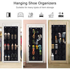 Over The Door Shoe Organizer with 24 Large Breathable Mesh Pockets, Space-Saving Hanging Storage Holder for Shoes & Accessories, Adjustable Hooks for Hanging Door Shoe Holder Rack(Black)