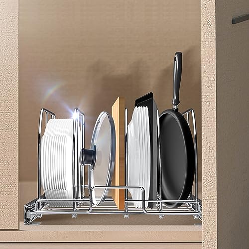 VEVOR Pan and Pot Rack, Expandable Pull Out Under Cabinet Organizer, Cookie Sheet Baking Pans tray Organization, Adjustable Wire Dividers, Steel Lid Holder for Kitchen Cabinet & Pantry Storage, 13.8"W - size: 12 inch, style: Single Tier