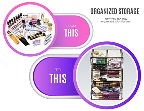 Sorbus Acrylic Makeup Organizer Set, 7-Drawer Vanity & Countertop Cosmetic Storage with Small & Wide Drawers, Black Jewel Makeup Storage for Brushes, Lipsticks, Jewelry, Holiday Gift for Women & Teens - color: Black Jewel, style: 3 Large, 4 Small Drawers