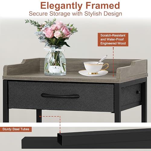 Tall Side Table with Drawer and Shelves, Narrow End Table with Optional Wheels, 4-Tier Small Side Table, 30" High for Living Room, Bedroom, Bathroom, Black & Grey - color: Black With Grey