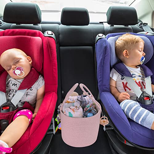 Large Baby Diaper Caddy Organizer for Girl Boy Rope Nursery Storage Bin Basket Portable Holder Tote Bag for Changing Table Car Travel Baby Shower Gifts Newborn Essentials Registry Must Haves Pink - color: Light pink, size: Large