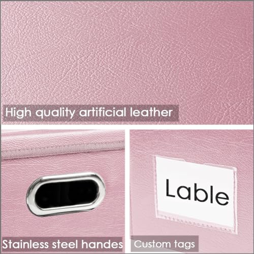 PRANDOM Collapsible Storage Box with Lid [1-Pack] Leather Fabric Foldable Storage Bin Organizer Container Basket Cube with Cover for Home Bedroom Closet Office Nursery Pink (13.6x9.6x6.9) - color: Pink, size: Small(1-Pack)