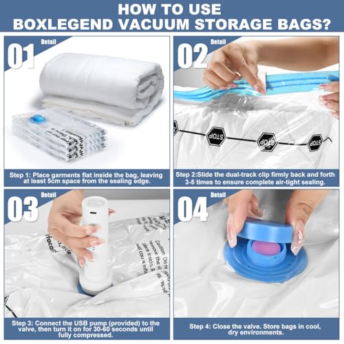 BoxLegend Vacuum Storage Bags with Electric Pump 26 Combo (3X-Jumbo, 5 Jumbo, 5 Large, 8 Medium, 5 Small) Thickened Vacuum Seal Bags for Clothing Space Saving for Coat Quilt Blanket Pillow Comforters - size: 26 PACK-Electric Pump