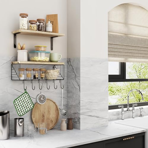 Fixwal Bathroom Floating Shelves Over Toilet Wall Shelves Set with Towel Storage Rack for Bathroom Organization & Wall Decor(Rustic Brown)