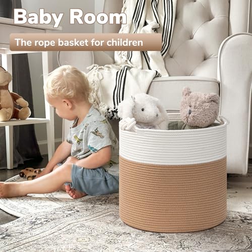 Goodpick Cotton Rope Storage Basket, 15 x 14.2 Inches Jute Woven Basket for Blankets Clothes Organizing, Baby Laundry Baskets Toy Storage With Handle, White Jute - color: White Jute, size: 15 × 14.2 inches