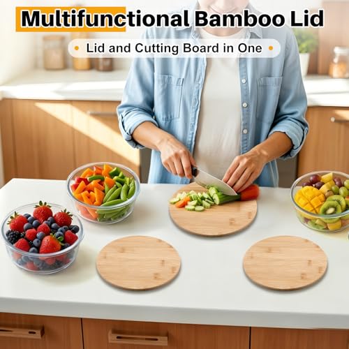 Blushtier 4 Pack 44/32/ 21/14 oz Borosilicate Glass Food Containers with Bamboo Lids, Stackable Glass Bowls for Meal Prep & Lunch, Microwave, Freezer and Dishwasher Safe - size: 44/ 32/ 21/ 14 oz
