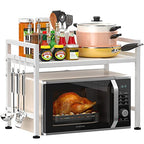 PUSDON Expandable Microwave Oven Rack, 2-Tier Countertop Baker's Rack Style Shelf, Heavy Duty Carbon Steel Stand with 3 Hooks, 160lbs Capacity Modern Kitchen Organizer, White - color: White, size: H-frame 2 tier