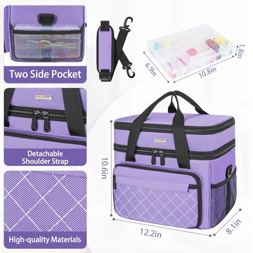 Sewing Storage Bag with Removable Tray Large Capacity Sewing Aaccessories Organizer Travel Sewing Case with Shoulder Strap Double-Layer Sewing Organizer Bag Purple (Bag Only) - color: Purple