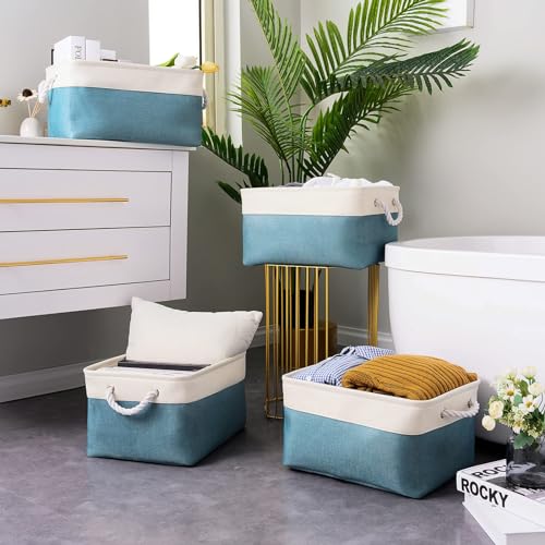 TheWarmHome Fabric Storage Bin with Handles,Storage Basket for Home Storage and Organization, Shelf Basket with Cover for Living Room Bedroom Closet（White & Green Large,15.7L*11.8W*8.3H - color: White And Green, size: Large - 15.7Lx11.8Wx8.3H