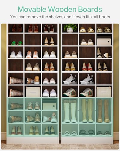 Tribesigns 10-Tier Shoe Storage Cabinet, White and Brown Wooden Shoe Rack with 30 Cubbies, Freestanding Tall Entryway Shoe Organizer for Closet, Entryway, Living Room - color: White & Brown