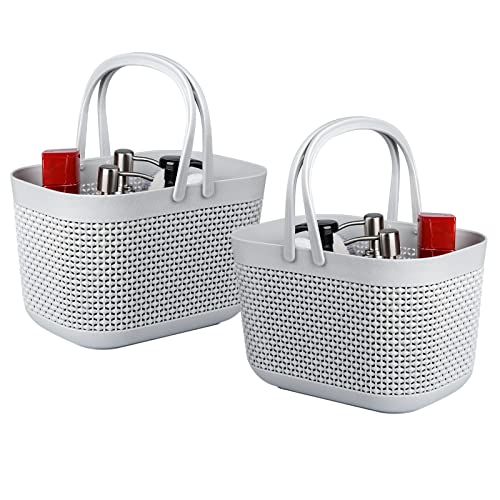 UUJOLY Portable Shower Caddy Basket Tote, Plastic Storage Basket with Handles Organizer Bins for Kitchen Bathroom College Dorm, Grey 2 Pack - color: Grey, size: 2 Pack