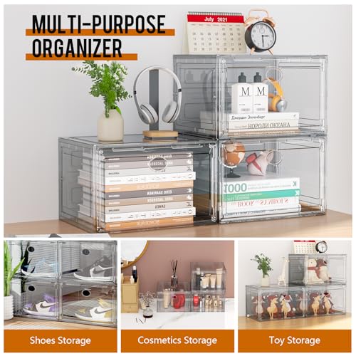 KEFA XL Shoe Storage Box Organizer, 6 Pack Shoe Boxes Clear Plastic Stackable, Sneaker Display Case Container Fit for US 13 (Side 6 PACK CLEAR) - color: 6 PACK CLEAR