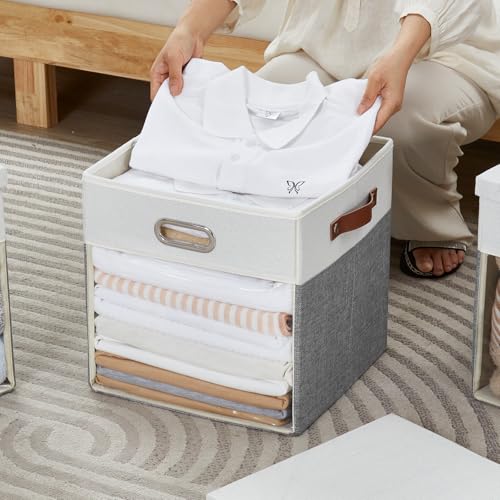 Ultra Thick Fabric Storage Cubes with Lids & Windows, 13-Inch Foldable Closet Storage Bins with 3 Handles, Home Decorative Boxes for Bedroom, Living Room, Dorm, Office (Gray & White) - color: Gray&White, size: 13"L x 13"W x 13"H