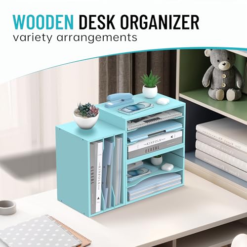 Wood Desk Organizer, 3 Tier Paper Tray Organizer for Desk with Adjustable Storage Shelves, Desktop File Organization Paper Sorter Mail Holder for Office Home Classroom, Blue - color: Blue, size: 3 Tier