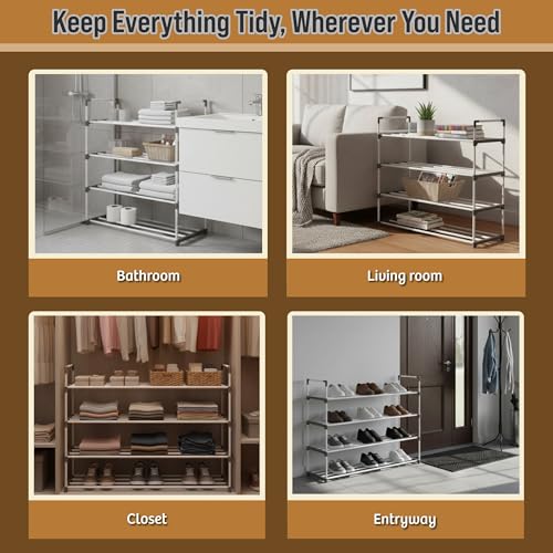 Home-Complete Shoe Rack – 4-Tier Shoe Organizer for Closet, Bathroom, Entryway – Shelf Holds 20 Pairs of Sneakers, Heels, and Boots (White) - color: White, size: 4-Tier