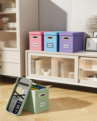 Oterri Hanging Filing File Box with Mesh Pocket, File Organizer Box with Lid, Collapsible Document Organizer Box for Letter Size, Easy Slide Durable Storage Box for Office/Decor/Home (2 PCS, Green) - color: Green, size: 2 PCS