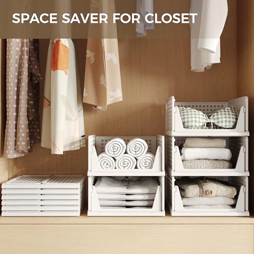 Pinkpum 16 Pack Stackable Plastic Storage Closet Organizers and Storage Bins Drawer Shelf Storage Container for Wardrobe Cupboard Kitchen Bathroom Office White - color: White, size: 16 Pack L