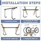 WALMANN Ceiling Mounted Bike Rack for Garage, Space-Saving Ceiling Bike Storage for 2 Bikes(Horizontally)/4 Bikes(Vertically), Adjustable Bike Hooks for Road Mountain Bikes - style: Ceiling rack for 2 bikes