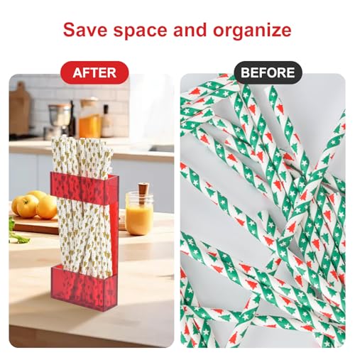 2 PACK Acrylic Straw Holder for Cabinet Doors, Reusable Straw Organizer with Ultra-Sticky Adhesive, Small Kitchen Accessories Container, Fits Both Short & Long Straws (Red) - color: Red