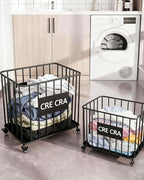 Iron Laundry Hamper with Wheels | Durable Metal Clothes Basket | Easy Mobility | 19.69 x 11.81 x 23.62 Inches | Pack of 2