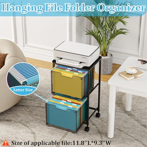 Sbanmao Rolling File Cart with 2 Storage Drawers, Mobile File Cabinet with Wheels, Hanging File Folder Organizer, Under Desk Storage, Printer Stand Utility Cart Filing Cabinet for Home Office,Black - color: Black, size: 2L Drawers Only