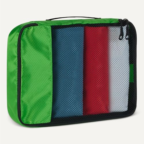 Amazon Essentials 4-Piece Packing Cubes Travel Accessories Set, Luggage Organizer with Double Zipper, Mesh Top, Space-Saving for Suitcases, Small/Medium/Large/Slim, Green (Previously Amazon Basics) - color: Green, size: 1 x Large, 1 x Medium, 1 x Small, 1